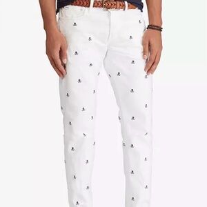 Polo Ralph Lauren Varick Slim Straight Embroidered Skull Crossbone Jeans 37x30.5